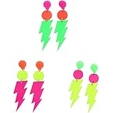 Pingyongchang 3 Pairs 80s 90s Neon Earrings Cute Colorful Lightning Acrylic Dangle Drop Earrings for Women 80's 90's Outfit Glow Party Accessories Costume Cosplay Holiday Jewelry Gift