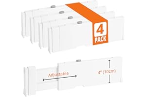 COKIHOM 4 Pack 4" High Drawer Dividers, 11"-17" Expandable Drawer Organizer For Clothes, Dresser Drawer Organizer, Drawer Separators for Baby Clothes, Vanity, Kitchen and Office Storage, Warm White
