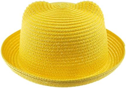 Baby Summer Spring Straw Sun Hat Kids Fashion Women Cute Lovely Cat Ear Lovely Beach Cap (Yellow)