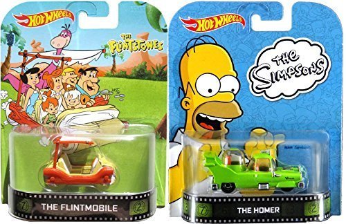 The Homer & Flintstones Hot Wheels 2 Car Set - Retro Entertainment Series Die-Cast Simpsons Cartoon Vehicles