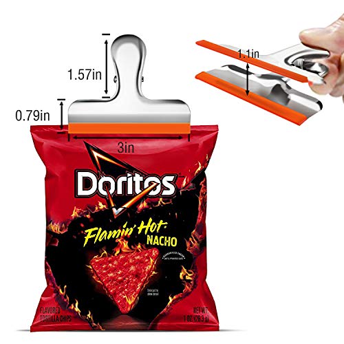 10 Pack Stainless Steel Chip Bag Clips Covered with Silicone - NO SHARP EDGES - 5 Different Colors Perfect for Grip Food Bags and Chip Bags 3 Inches Wide, Air Tight Seal