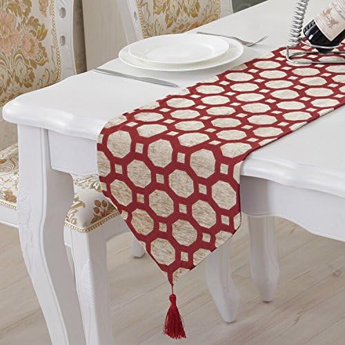 SAEKLL-Chinese-style cotton and linen table runner, home sewing octagonal peg table runner 32210cm,Red