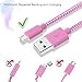 iSeeker Bundle of 3 Durable 6.6ft/2m Nylon Braided Tangle-Free Micro USB Cable for Android, Samsung, HTC, Motorola, Nokia and More(Pink)