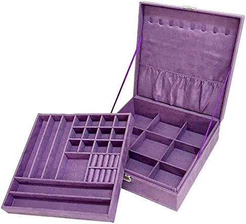 Sodynee Two-Layer Lint Jewelry Box Organizer Display Storage Case with Lock