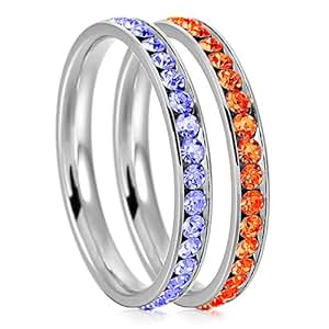 Amazon.com: 3mm Stainless Steel Eternity Blue Sapphire  Hyacinth Color Crystal Stackable 