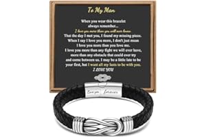 JOYCUFF Gift for Men Black Braided Leather Infinity Bracelet for Men Dad Husband Boyfriend Son Grandson Brother Nephew Uncle Forever Linked Together Stainless Steel Engraved with Love You Forever Jewelry 7.5|8.5|9 Inches