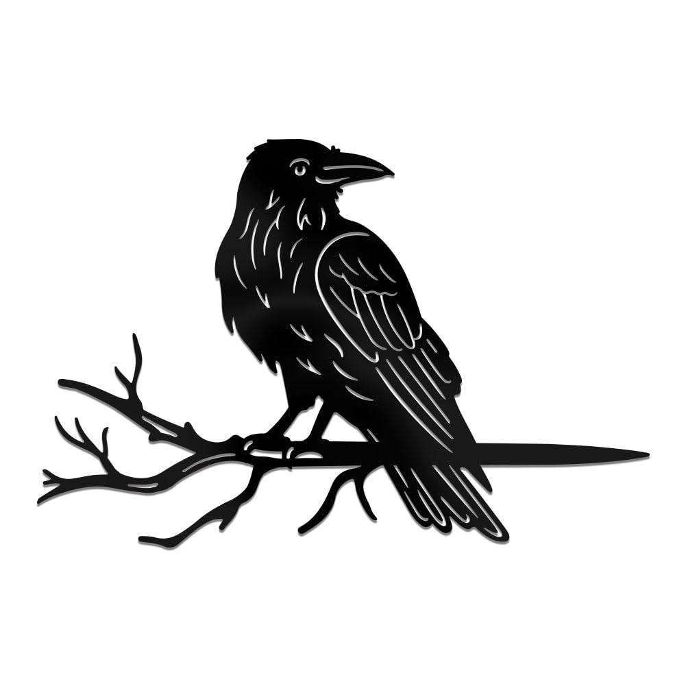 WADORN Crow Raven on Branch Metal Yard Art Decor, Bird Stainless Steel Outdoor Tree Silhouette Stake for Tree Yard Garden Patio Animal Outdoor Decor Gift for Housewarming Home Art Decor