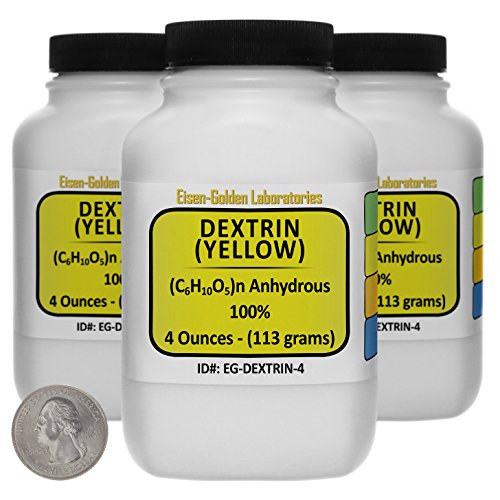 Yellow Dextrin [(C6H10O5)n] 100% ACS Grade Powder 12 Oz in Three Space-Saver Bottles USA