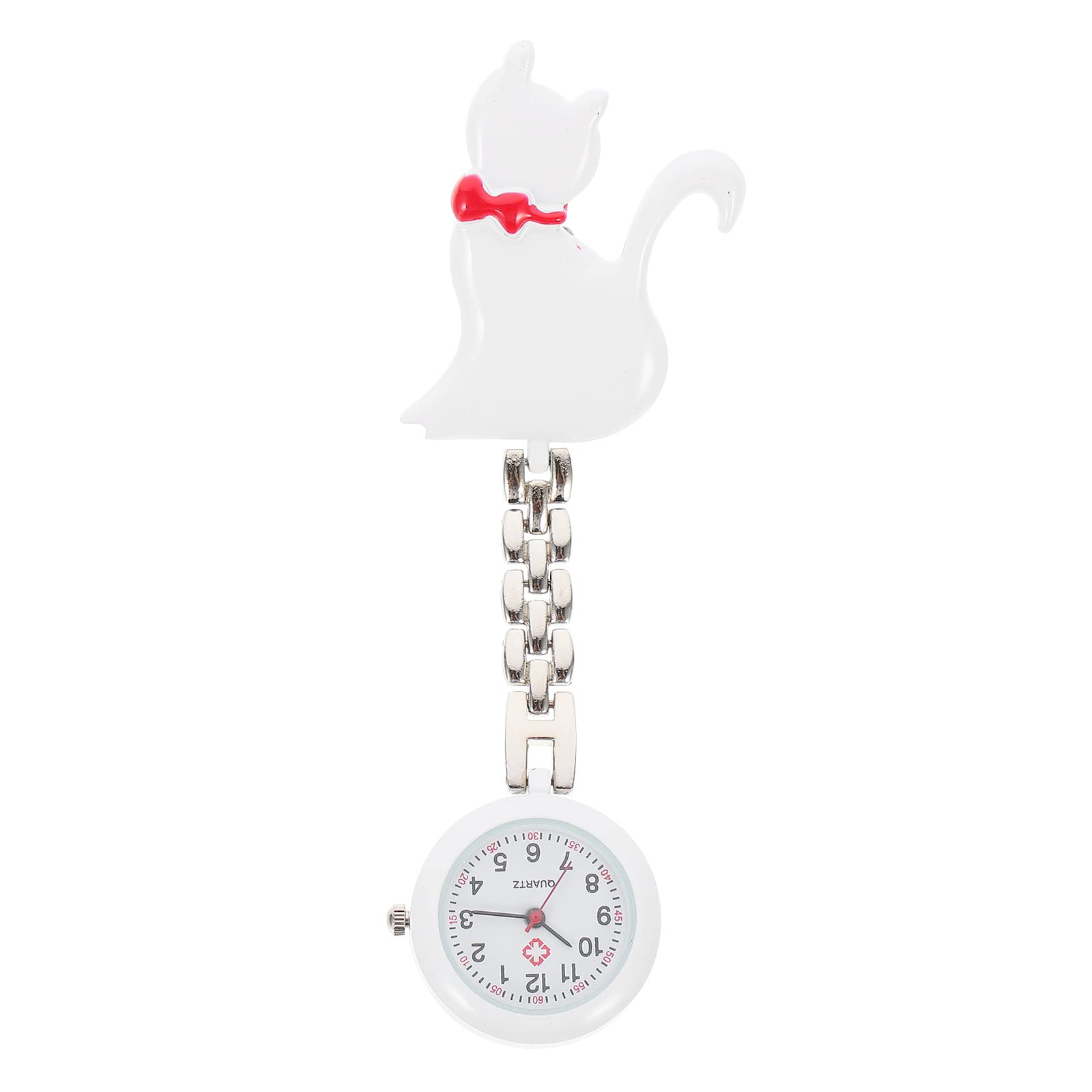 iplusmile Nurse Quartz Pocket Watch Cat Design Lightweight Hanging Clip on Fob Watch for Nurses and Medical Staff