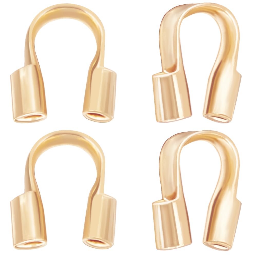 Beebeecraft 1 Box 300Pcs 14K Gold Plated Brass Wire Guardian U Shape Wire Thread Protector for Jewellery Making Bracelet Necklaces(Hole: 1mm)