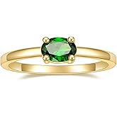 SHINYSO 14K Gold Plated Engagement Ring for Women Created Green Emerald Solitaire Emerald Oval Marquise Cut Wedding Band Promise Ring for Her Size 5-10