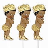 Gold Little Prince Table Decoration Centerpieces, Set of 3 African American Prince Royal Birthday Cake Centerpieces