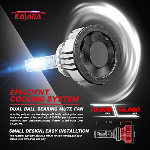 KATANA 880 LED Fog Light Bulbs,CREE Chips 12000Lm 5090Lux 6500K Extremely Bright Conversion Kit,360 Degree Adjustable Beam Angle - Thumbnail 4