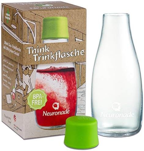 Glass Bottle 0.3 L by Neuronadeยฎ - Borosilicate Glass & 100% BPA Free - award-winning Retap Design, with Lid (Green)