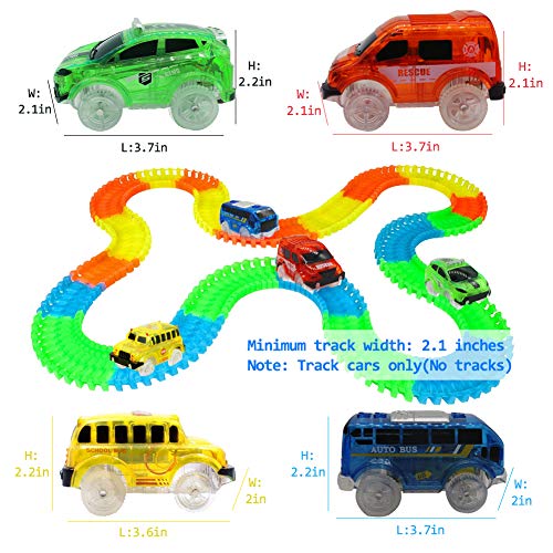 WenSha Track Cars, Toy Cars for Magic Tracks Glow in The Dark,Compatible with Most Tracks Light Up Replacement Car Toys, Glow in The Dark Car Tracks Accessories with 5 Flashing LED Lights, ( 4 Pack )