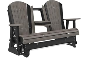 LuxCraft 5' Adirondack Double Glider Bench, 2 Person Outdoor Glider Chair, Outdoor Gliding Loveseat (Coastal Gray & Black)
