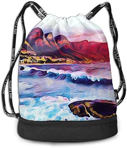 Mr.Roadman Multifunctional Bundle Backpack - Waves of Sea Water 3D Print Drawstring Backpack - Portable Shoulder Bags Travel Sport Gym Bag - Yoga Runner Daypack Shoe Bags