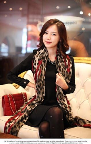 TPT Latest New Design Ladies Pink Heart Pattern Leopard Print Scarf (Wine Red)