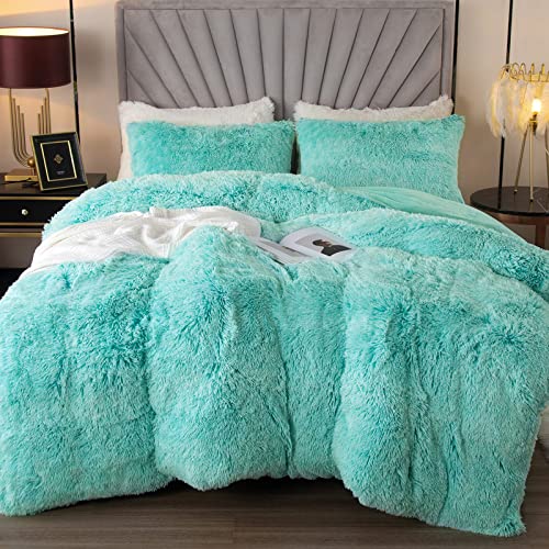 EMME Luxury Fuzzy Duvet Cover Set Queen Size Fluffy Comforter Cover Set