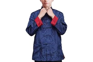 GENERIC Chinese New Year Men Traditional Tang Jacket Kung Fu Wing Chun Uniform Wedding Party Long Sleeve Top Coat