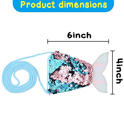 LovesTown Mermaid Sequin Purse,10 Pcs Mermaid Tail Wallets Glitter Reversible Sequins Coin Purses for Kids Mermaid Party Favors