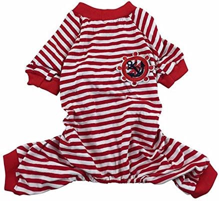 Pet Dog Stripes Jumpsuit Shirt Puppy Sweater T-shirt Pajamas Clothing Chihuahua (S, Red)