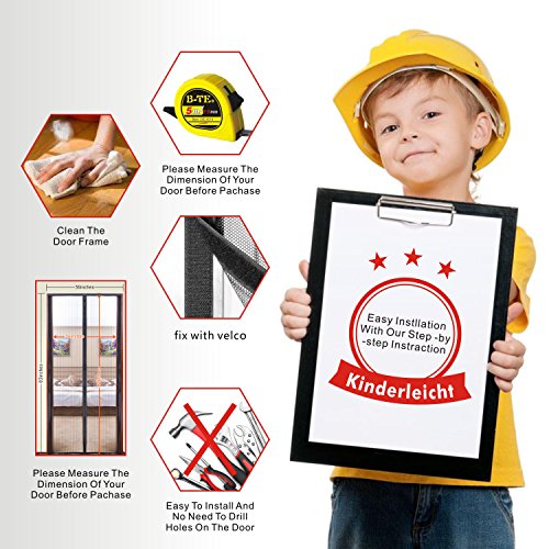 Magnetic Screen Door,Bluesim Screen Door Mesh Curtain with Full Frame Stickers, Fits Door Up To 34"x82" , Keep Mosquitoes,Flies and Bugs Outside