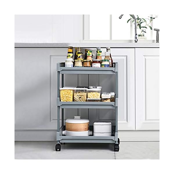 TUKAILAI Rolling Storage Trolley 3 Tier Utility Cart with wheels and 3 Baskets Organization for Kitchen Bathroom Bedroom…
