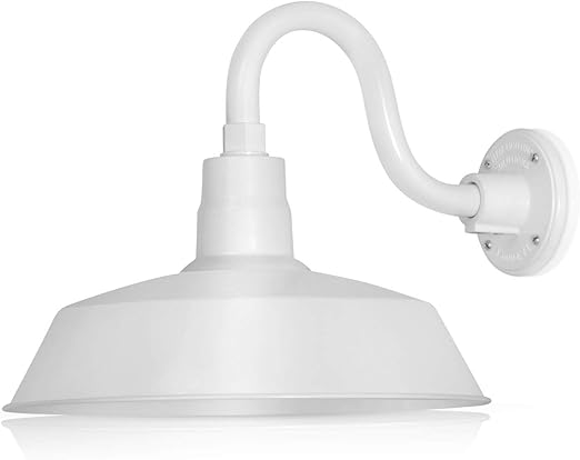 14in White Outdoor Gooseneck Barn Light Fixture With 10in Long