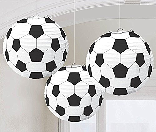 2 x Amscan Soccer 3 x Goal Birthday Party Paper Lanterns Decoration (3 Piece), Black/White, 11.9 x 11"