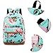 School Backpacks for Teen Girls Lightweight Canvas Backpack Bookbags Set (Light Green- Flower)