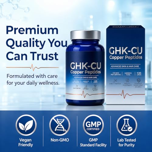 GHK-Cu Copper Peptide Supplement, Copper Supplement, Serving Daily Nutritional Support for Skin and Hair Care for Adults, 120 Capsules