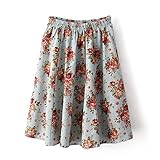 J.cotton Women's Rural Style Flax Floral Stretchy Sweet Skater Short Skirt (M US4-6)