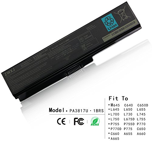 ZWXJ Laptop Battery PA3817U（10.8V 48WH 4400MAH）For Toshiba Satellite M645 C640 C650D L645 L650 L655 L700 L730 L745 L750 L675D L755 P755 P755D P770 P770D P775 C650 C660 A655 A660 A665 PA3817U-1BRS
