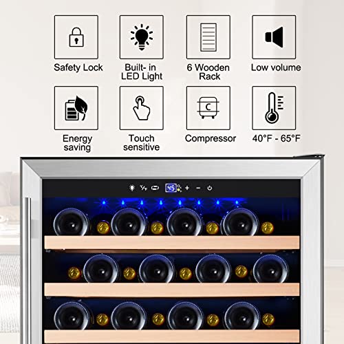 TYLZA 24 Inch Wine Cooler Refrigerator 51 Bottle Builtin or