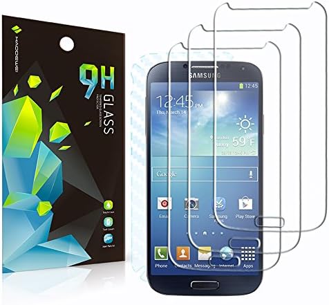 [3 Pack] Samsung Galaxy S4 Tempered Glass Screen Protector,Haodewei [Easy-Install] Bubble Free [Touch Sensitive] Clear Screen Protector+ [ 1 Pack ]Carbon Fiber Back Protector