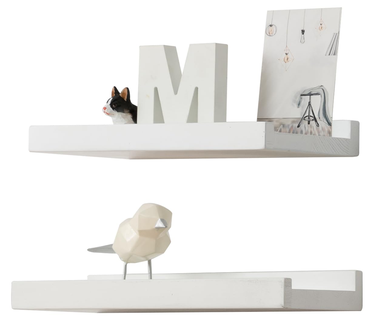 Gieanoo White Floating Shelves, Solid Oak Wood Picture Ledge Set of 2 Spice Racks Wall mounted with lip Display Shelf Decorative Wall Shelves For Living Room, Kitchen, Bedroom,Hallway 30cm