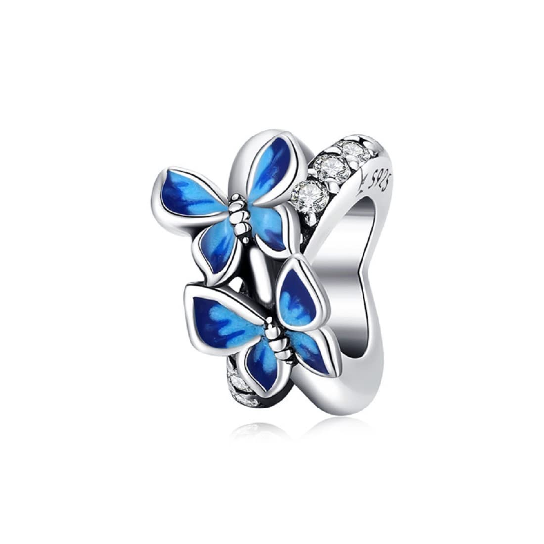 FeatherWish Sterling Silver 925 Blue Butterfly Bead Charm With Enamel & Cubic Zirconia Compatible With Pandora And European Bracelet (Spacer) — image 1