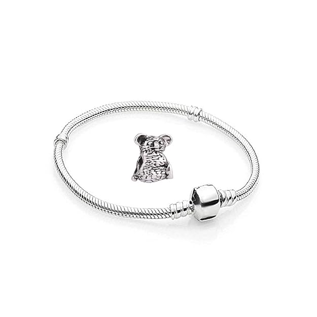 Charms Quala-bär Silber Farbe - 1 Armband und 1 Anhänger Edelstahl Starter Set Angebot - Damen Schmuck für bettelarmband Pand