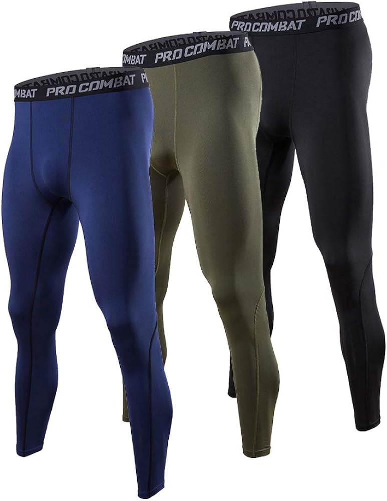 BUYJYA 3 Pack Men's Compression Pants Running Tights Workout Leggings Athletic Cool Dry Yoga Gym Clothes: Clothing