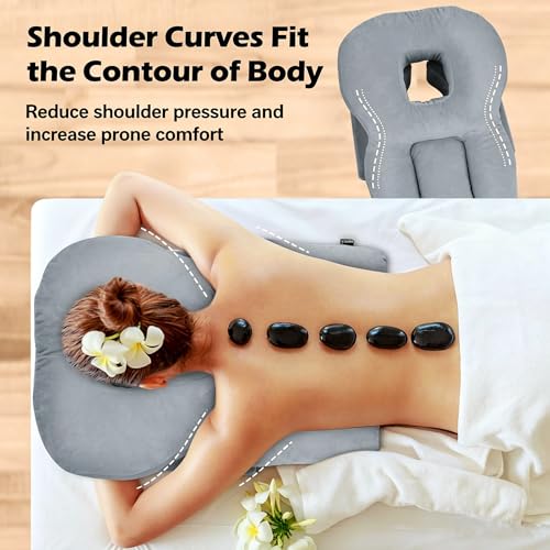 ETOFIXEE Cojín facial con agujero, cojín ajustable para dormir boca abajo y cojín facial después de la cirugía de los ojos, reposacabezas para cama, espuma viscoelástica para camilla de masaje