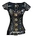 Charmian Women's Goth Steel Boned Steampunk Retro Brocade Halloween Costume Corset with Jacket and Belt Heavy-strong-steel-coffee-brown Large