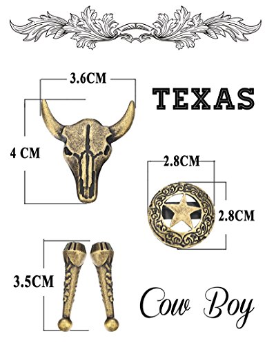 Thunaraz Leather Tie Necktie Cow Skull Texas Ranger Star Chain for Men Gold-tone - Thumbnail 3