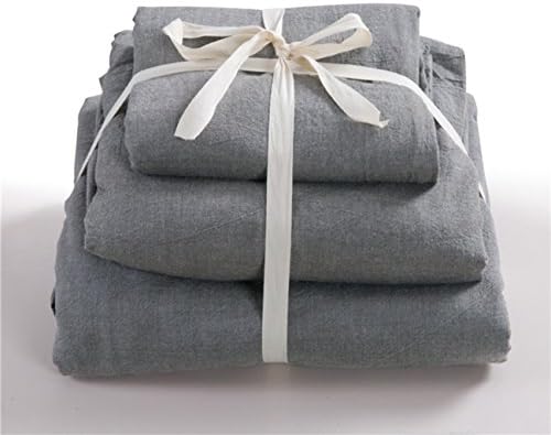 Hyam 100% Natural Washed Cotton Solid Color Plaid Stripe Duvet Cover Sets with Additional Free Fitted Sheet As Gift - 100% One Year Quality Guarantee (Full, Dark Grey)
