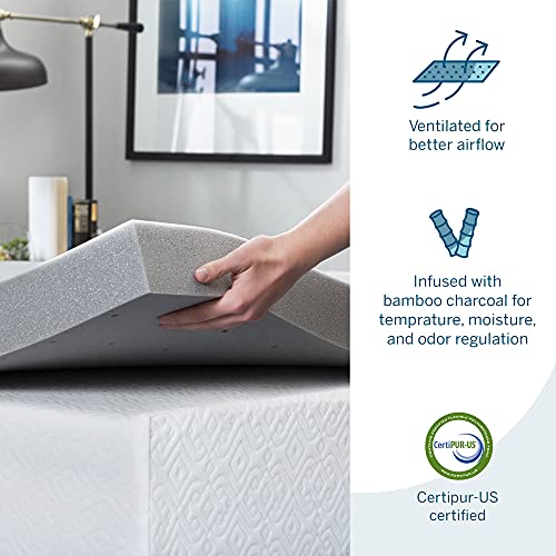 LUCID LU30TT30BT 3 Inch Bamboo Charcoal Memory Foam Mattress Topper