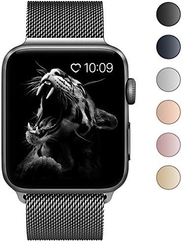 BRG For apple watch band, Milanese loop Apple apple watch band Apple watch 1 apple watch series 2 apple watch series 3 Stainless steel clasp made (42 mm, black) with 18 months warranty