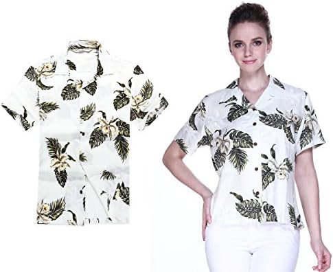Couple Matching Hawaiian Luau Outfit Aloha Shirts in Palm Green Men XL Women XL