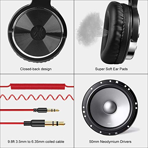 OneOdio-Over-Ear-Kopfhoerer-mit-Kabel-50mm-Treiber-Bassklang-635-35mm-Klinke-Share-Port-Geschlossene-DJ-Headphones-fuer-Studio-Podcast-Monitor-Handy-PC-MP34-Pro-10-Rot