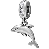 Dolphin Charms Dangle fit Pandora Sea Animal Bracelet, 925 Sterling Silver Ocean Playful Dolphins Pendant Beads with Clear CZ, Gifts for Mothers Day/Summer/Graduation