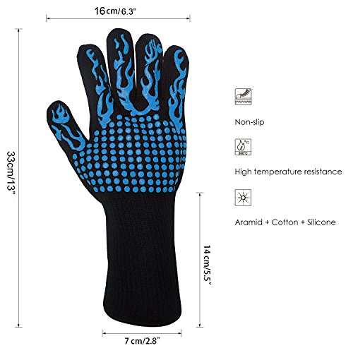 Awekris BBQ Grilling Cooking Gloves, 932℉ Extreme Heat Resistant Gloves, Grill Oven Safety Mitts - 1 Pair 14 inch Long for Extra Forearm Protection